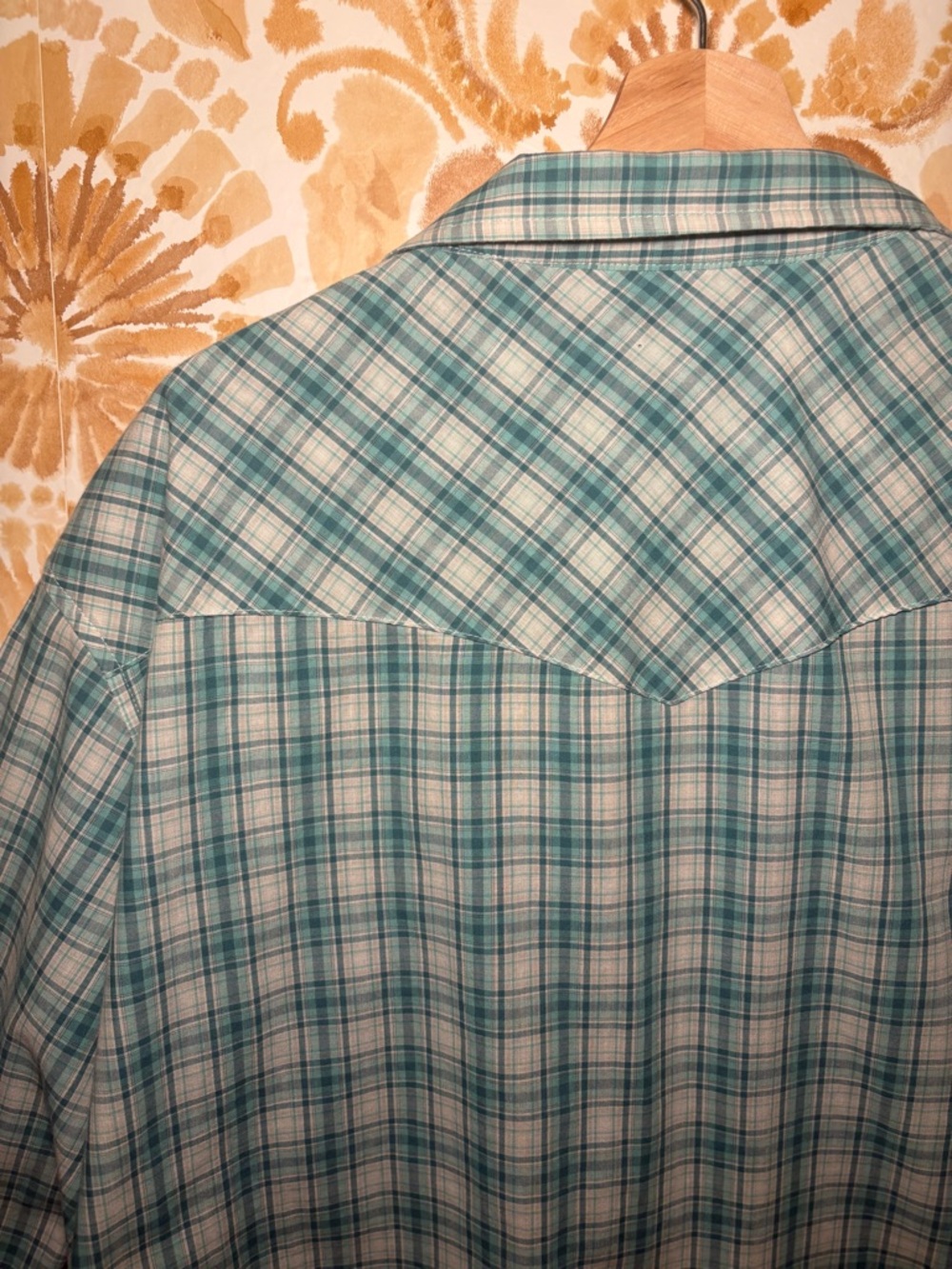Wrangler Men’s Teal Plaid Western Snap Button Shirt | Rugged Cowboy Ranch Outdoo - Picture 6 of 7